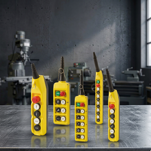 CMK Electro Power Private Limited CMK-PL-10 Estación de control colgante de plástico amarillo con control de doble velocidad para grúa EOT, pulsador IP65 - Product Image 1