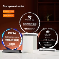 Vente d'été Prix de reconnaissance en verre gravé sur mesure Trophée de récompense en verre de cristal avec base en bois Souvenirs et médailles sur le thème de l'événement