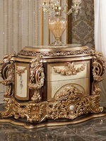 Lit antique de style royal impérial européen fait à la main avec feuille d'or rococo pour chambre principale