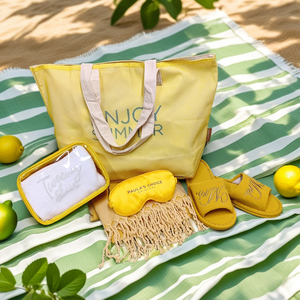 Amarillo 22 pulgadas malla playa Oxford bolsa de mano conjunto cosmético impermeable Pvc bolsa verano playa y boda comestibles bolsas de lona - Product Image 4