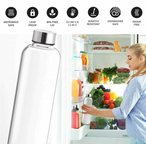 Botella de Agua de Vidrio Transparente Minimalista, Tendencia Viral, Tapa de Acero Inoxidable SUS304 a Prueba de Fugas, Recipiente Portátil para Bebidas y Smoothies para el Hogar - Product Image 4