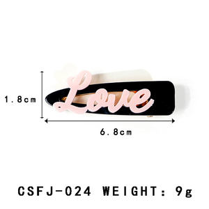 依依时尚黑色侧夹字母拼接醋酸水滴发夹可爱女孩迷你发夹定制 - Product Image 2