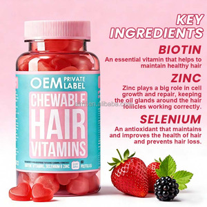 Gommes à mâcher aromatisées à la fraise et à la cassis, enrichies en biotine, sélénium et <span class=keywords><strong>zinc</strong></span>, 60 gommes, cure de 30 jours, antioxydant pour la santé des cheveux et des ongles, pour adultes - Product Image 3