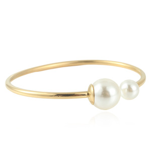 Pearl <b>Bracelet</b> Gold Tone Open Bangle With AA Grade Pearls For Women Everyday Wear - Product Image 4