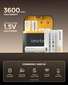Imuto lithium có thể sạc lại pin AA với bộ sạc nhanh, 8 gói 3600mwh lâu dài gấp đôi một pin - Product Image 4