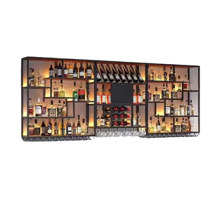 Estantes de exhibición de vino de MDF para supermercado, modernos, montados en la pared, para bares, con soporte para copas, de hierro forjado, personalizados, al por mayor - Product Image 1