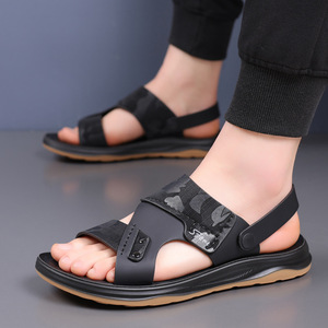 Men's T-Strap <b>Sandals</b> Black And Brown Soft Soled Breathable Casual Beach Shoes Slip On Youth 18 40 Years Old - Product Image 1
