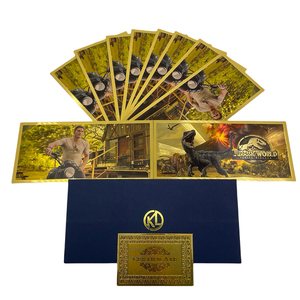 Carte personnalisée Jurassic-World plaquée or Billet <span class=keywords><strong>de</strong></span> <span class=keywords><strong>banque</strong></span> Dinosaure Tiranosaure Rex Feuille d'or en plastique - Product Image 2