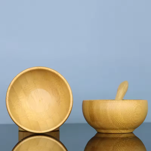 מכירה חמה ידידותית לסביבה עגולה במבוק סט קערת מסכת ערבוב פנים קערת עץ טבעי עם סט כפיות לטיפוח העור - Product Image 6