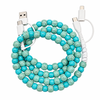 Câble de charge pour téléphone 4 en 1 bleu vert turquoise à perles, cordon de charge multi-prise USB Type C pour iPhone Android