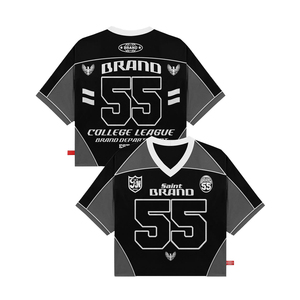 เสื้อฟุตบอลสไตล์เรโทรสตรีทแวร์แบบครอปตัวหลวม ผ้าตาข่าย พิมพ์ลายแบบซับลิเมชั่น - Product Image 2