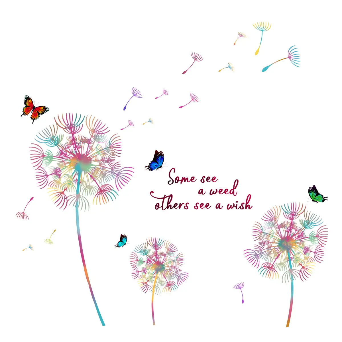 Wholesale Custom PVC Removable Butterfly Dandelion Inspirational Quote Wall Decorative Stickers for Kids Bedroom