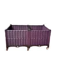 Jardinière rectangulaire en plastique imitation rotin PP, lit de jardin surélevé en osier tressé marron, léger, avec roulettes, trous de drainage et système d'arrosage automatique
