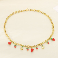 Kalen creativo fruta fresca serie tridimensional rojo fresa colgante collar de acero inoxidable joyería fina al por mayor