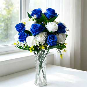 Bouquet de 16 roses rouges artificielles en soie avec gypsophile et feuillage, 12 têtes de fleurs - Décoration <span class=keywords><strong>pour</strong></span> mariage, sépulture, maison - Product Image 2