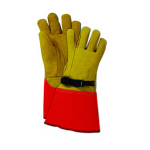 Heat Resistant Suede Breathable Safety Gloves Adjustable Wristband Red Cuff 12INCH Length Anti-Heat Anti-Cut Work Protection - Product Image 1