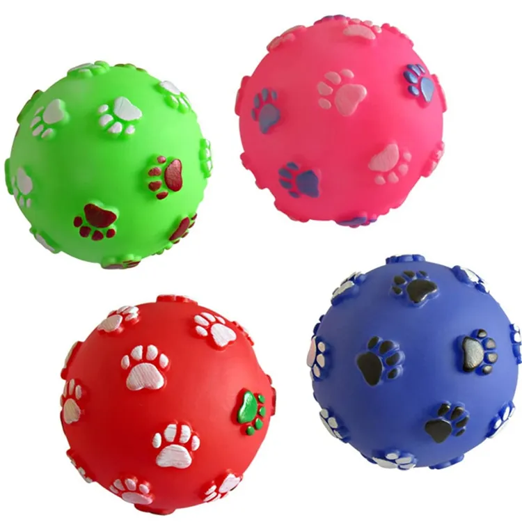 Eco-friendly Training Durable Chew Rubber Sounding Footprints Ball Dog Toys