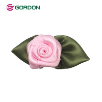 Rosettes multicolores Fleurs artificielles Ruban en tissu Rose Petits nœuds en ruban Roses Fleurs avec feuille Ornement artisanal pour la couture