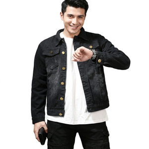 Chaqueta vaquera de algodón negra Vintage para hombre, ropa de calle de motocicleta, abrigo vaquero informal ajustado de Hip Hop, chaquetas y abrigos de mezclilla - Product Image 1