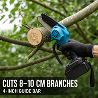 Mini-tronçonneuse de jardin rétractable à batterie lithium, kit de scie à chaîne pour branches hautes, OEM DIY, guide-chaîne de 4 pouces, puissance 200W, bleu/rouge, garantie 1 an