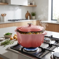 Cocotte en fonte émaillée en forme de fleur avec couvercle, pot à ragoût et à cuisson en forme de fleur pour la cuisson et la pâtisserie