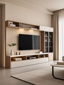 Meubles <span class=keywords><strong>TV</strong></span> modernes à la mode en bois massif Meubles de télévision muraux respectueux de l'environnement avec armoires ouvertes <span class=keywords><strong>et</strong></span> lumières LED - Product Image 3