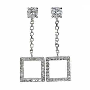 0.97 Ct Diamond <b>Earrings</b>, 14Kt Gold Lab Grown Diamond <b>Earrings</b>, Open Square Diamond Dangle Stud <b>Earrings</b> - Product Image 6