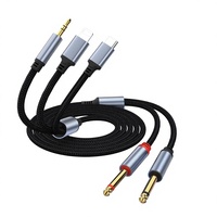 Cable de Audio 3 en 1 Tipo-C USB a Doble 6.35mm 1/4 Pulgada TS Mono, Cable Auxiliar para Teléfono, Mezclador, Amplificador, Teclado Electrónico