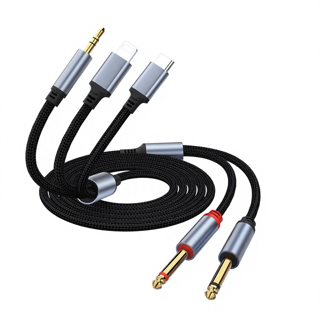 3 in 1 Audio Cable Type-C USB to Dual 6.35mm 1/4 Inch TS Mono Audio Cord Aux Cable for Phone Mixer Amplifier Electronic Keyboard