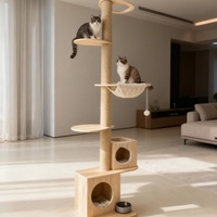 Arbre à chat en bois classique pliable de luxe au design unique, grand format, avec griffoirs, édition Noël et Halloween, en carton