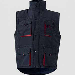 Gilet de travail unisexe noir en polyester respirant avec bordure rouge, plusieurs poches, conception de protection anti-aiguilles pour adultes - Product Image 1