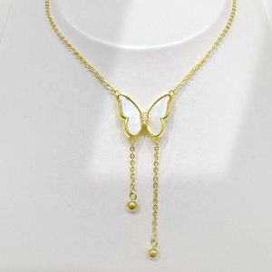 Collier de mariage en argent sterling 925 plaqué rhodium, prix d'usine, avec perles et chaîne à maillons délicats en forme de coquillage et de papillon pour filles - Product Image 3