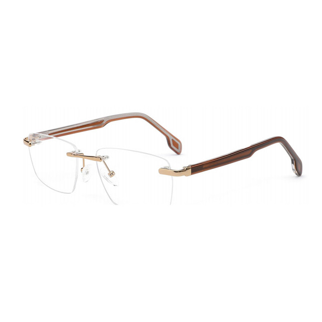 25649 Rimless Acetate Metal Optical Frames for Men Eye Glasses Frames  Wenzhou Wholesale Eyeglasses Eyewear Frames
