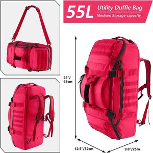Sac de sport tactique en denim 55L 3-en-1 avec fermeture éclair, sac à dos tactique MOLLE pour le sport, la gym et les activités de plein air, rouge - Product Image 2