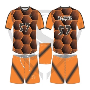 Custom Men's Soccer Uniform Set Orange Hexagon Pattern Sublimated Quick Dry Jersey Shorts Moisture Wicking Anti-Bacterial - Product Image 1