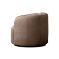 Fauteuil confortable à dossier tonneau pour salon, avec coussin en éponge moelleuse et revêtement en cuir, structure en bois, idéal pour appartement