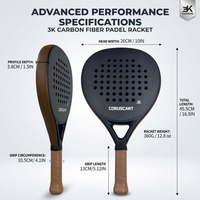 Raket Padel Serat Karbon 3K Profesional Terbaru Grosir, Kualitas Premium, Logo Custom, Permukaan 3D, Inti EVA Lembut Tahan Lama