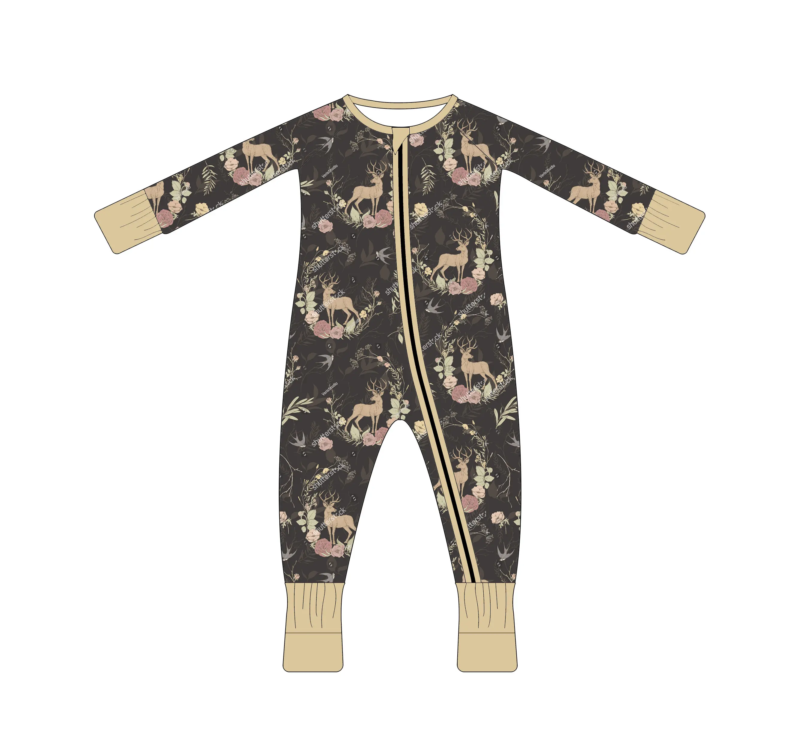 Rendierpatroon Bamboe Pyjama Jumpsuits Met Lange Mouwen Voor Kinderen