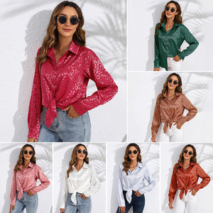 Großhandel Mode Europäische und Amerikanische Einfarbige Damen bluse Plus Size Damen bekleidung Langarm hemden - Product Image 6