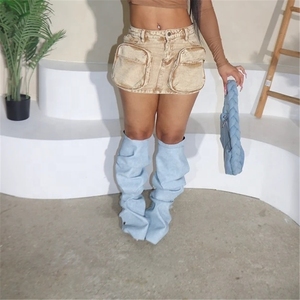 Nouveautés Jupe en <span class=keywords><strong>jean</strong></span> pour femmes Jupe en <span class=keywords><strong>jean</strong></span> décontractée en coton marron avec poche et fermeture éclair Patchwork Mini Jupe en <span class=keywords><strong>jean</strong></span> décontractée Vêtements pour femmes - Product Image 3