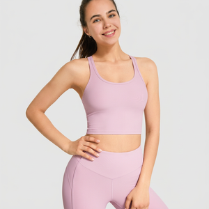Sujetador deportivo acanalado para mujer al por mayor, tipo racerback, con sujetador incorporado, chaleco sin mangas para entrenamiento, top corto deportivo ajustado para pilates y deportes. - Product Image 1
