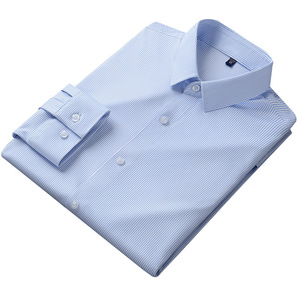 <span class=keywords><strong>Chemise</strong></span> à carreaux rayée élastique sans couture pour hommes <span class=keywords><strong>Chemise</strong></span> de <span class=keywords><strong>repassage</strong></span> confortable et décontractée d'affaires suspendue et respirante de haute qualité - Product Image 5