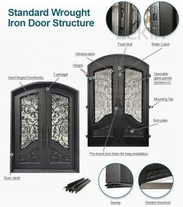 Meilleure vente porte en fer simulée entrée avant double porte haute sécurité anti-ouragan arc haut portes en fer fantaisie - Product Image 2