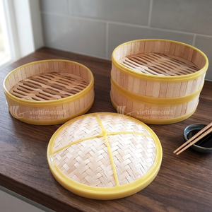 Pantalla de vapor de ratán de 3 niveles, cesta de bambú Dim Sum para cocina, venta al por mayor, artesanía de Vietnam - Product Image 3