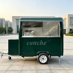 Camion de restauration mobile standard allemand, chariot de traiteur vert, mini-remorque à bonbons et desserts entièrement équipée - Product Image 1