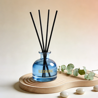 Bouteille diffuseur de parfum en verre bleu de luxe 50 ml avec logo personnalisé, vide, pour diffuseur à bâtonnets, avec bouchon en liège, emballée en carton