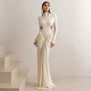 Slim Fit Long Sleeve Plain Frock Design Dress for Women