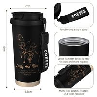 Taza de Café Aislada de Acero Inoxidable 304 de 500 ml, Vaso de Viaje con Tapa 2 en 1 y Cordón Antiderrames para Bebidas Frías y Calientes, Logotipo Personalizado