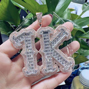 真金镀冰名字吊坠女式DIY嘻哈黄铜饰品与硅石钻石可定制字母形状项链 - Product Image 2