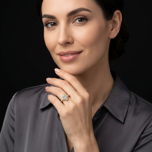 Magnifique bague de fiançailles avec halo de diamants taille marquise, plaquée or bicolore, alliance de mariage pour femme - Product Image 1